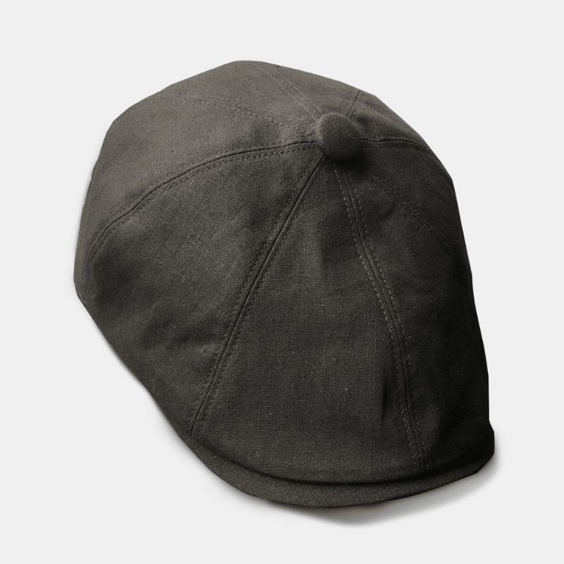 Män Bomull Linne Basker Cap Enfärgad Retro Wild Newsboy Hatt Framåt Cap Octagonal Hat