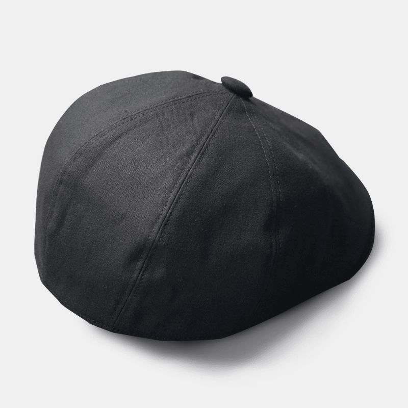 Män Bomull Linne Basker Cap Enfärgad Retro Wild Newsboy Hatt Framåt Cap Octagonal Hat