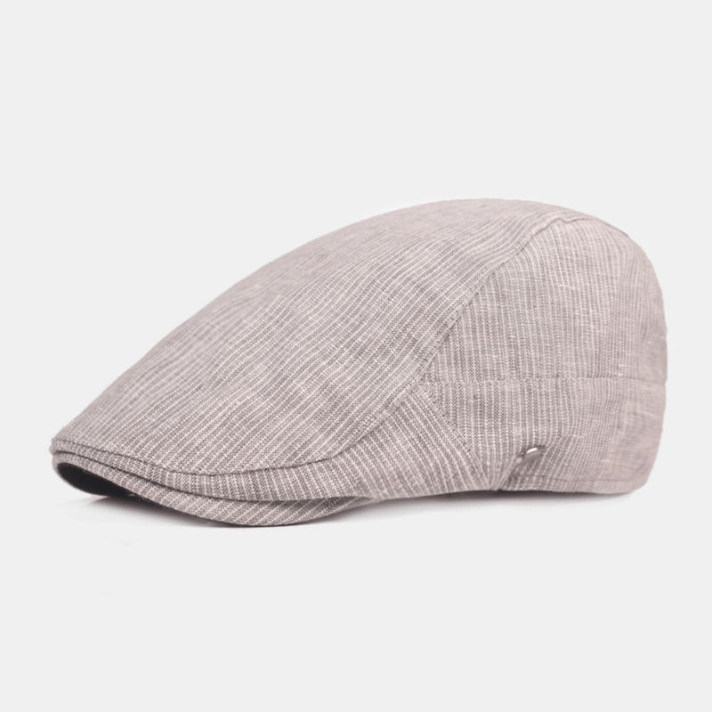 Män Bomull Linne Basker Cap Randigt Mönster Casual Solskydd Framåt Cap Flat Hat