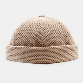 Män Bomull Stickad Enfärgad Brittisk Vintage Brättelös Mössa Uthyrare Cap Skull Cap