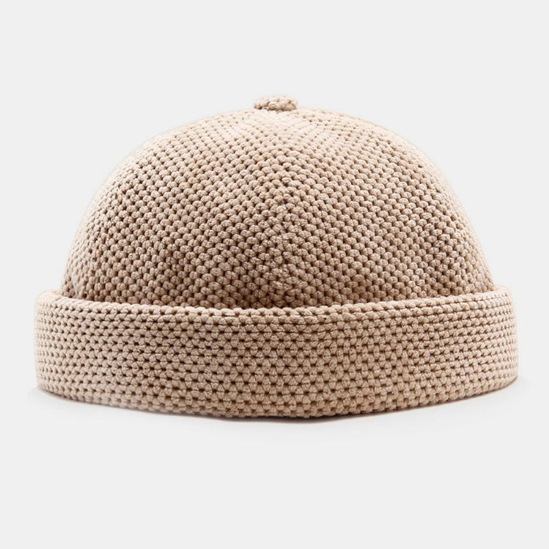 Män Bomull Stickad Enfärgad Brittisk Vintage Brättelös Mössa Uthyrare Cap Skull Cap