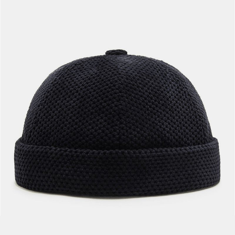 Män Bomull Stickad Enfärgad Brittisk Vintage Brättelös Mössa Uthyrare Cap Skull Cap