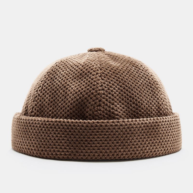 Män Bomull Stickad Enfärgad Brittisk Vintage Brättelös Mössa Uthyrare Cap Skull Cap