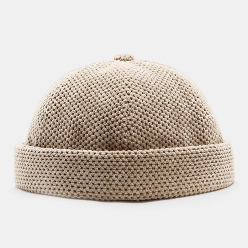 Män Bomull Stickad Enfärgad Brittisk Vintage Brättelös Mössa Uthyrare Cap Skull Cap