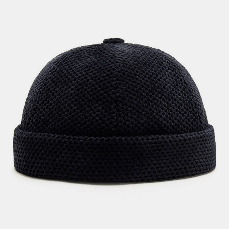 Män Bomull Stickad Enfärgad Brittisk Vintage Brättelös Mössa Uthyrare Cap Skull Cap