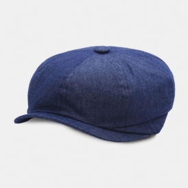 Män Denim Patchwork Baskerkeps Casual Retro Elastiskt Band Åttakantig Hatt Flat Hat Painter Newsboy Cap