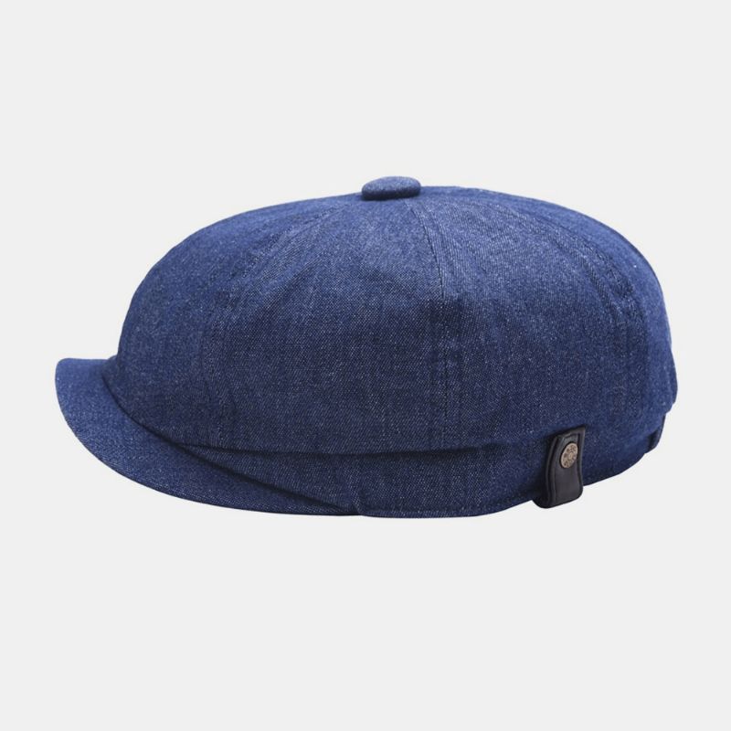 Män Denim Patchwork Baskerkeps Casual Retro Elastiskt Band Åttakantig Hatt Flat Hat Painter Newsboy Cap