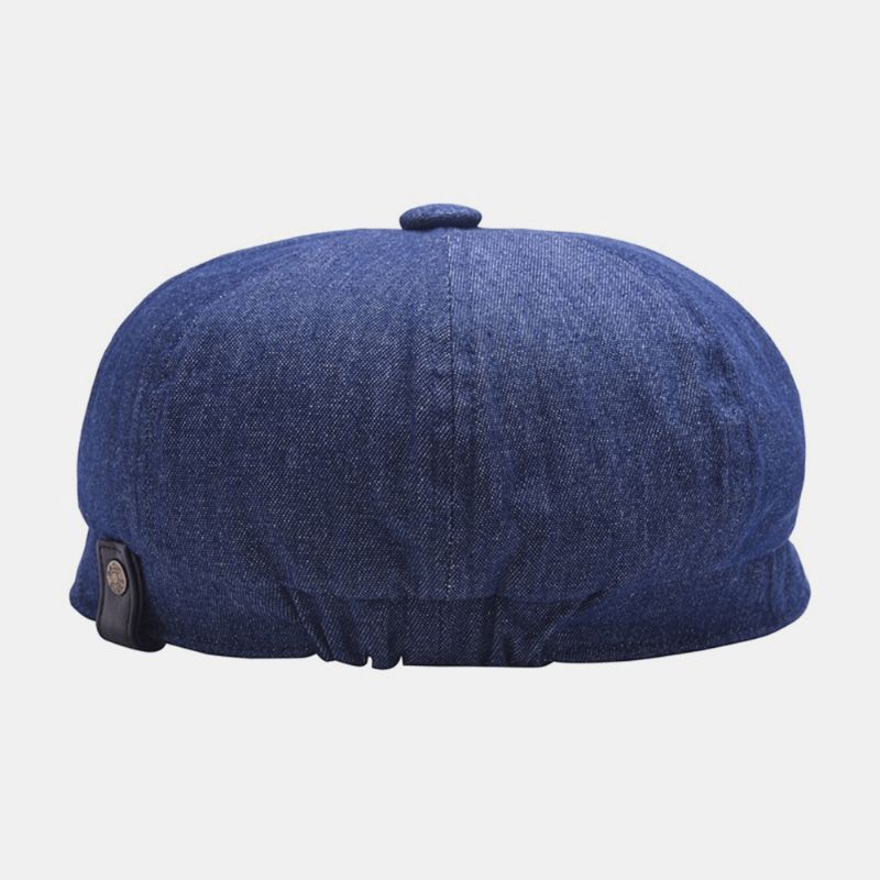 Män Denim Patchwork Baskerkeps Casual Retro Elastiskt Band Åttakantig Hatt Flat Hat Painter Newsboy Cap