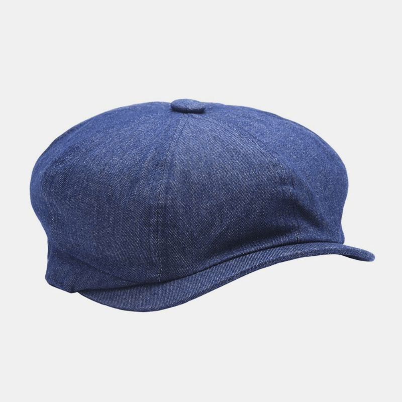 Män Denim Patchwork Baskerkeps Casual Retro Elastiskt Band Åttakantig Hatt Flat Hat Painter Newsboy Cap