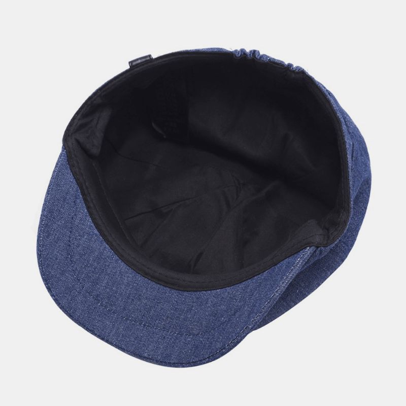 Män Denim Patchwork Baskerkeps Casual Retro Elastiskt Band Åttakantig Hatt Flat Hat Painter Newsboy Cap