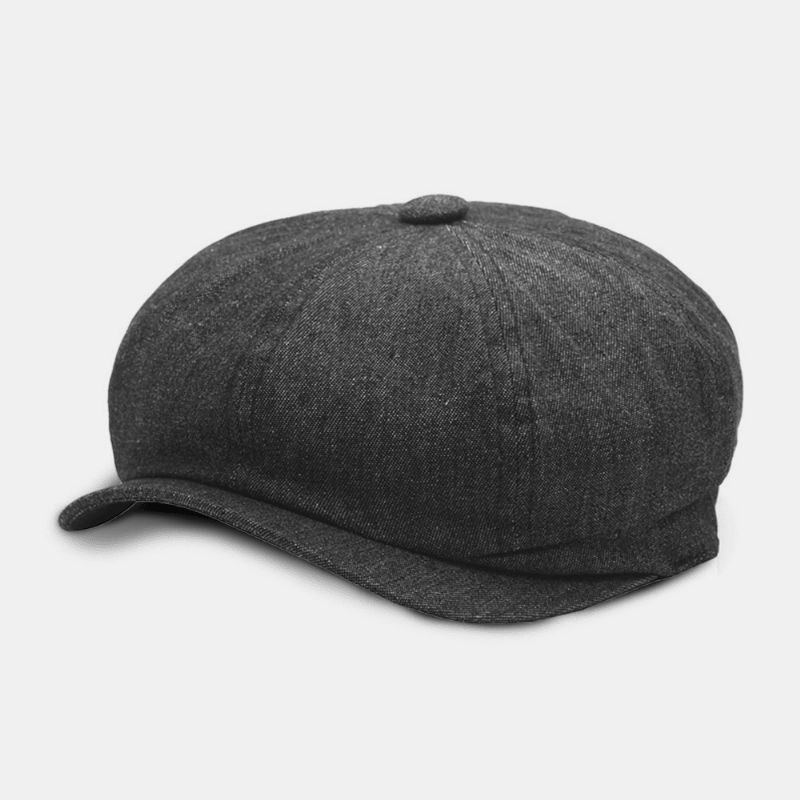 Män Denim Patchwork Baskerkeps Casual Retro Elastiskt Band Åttakantig Hatt Flat Hat Painter Newsboy Cap