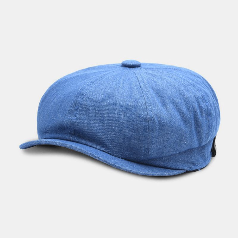 Män Denim Patchwork Baskerkeps Casual Retro Elastiskt Band Åttakantig Hatt Flat Hat Painter Newsboy Cap