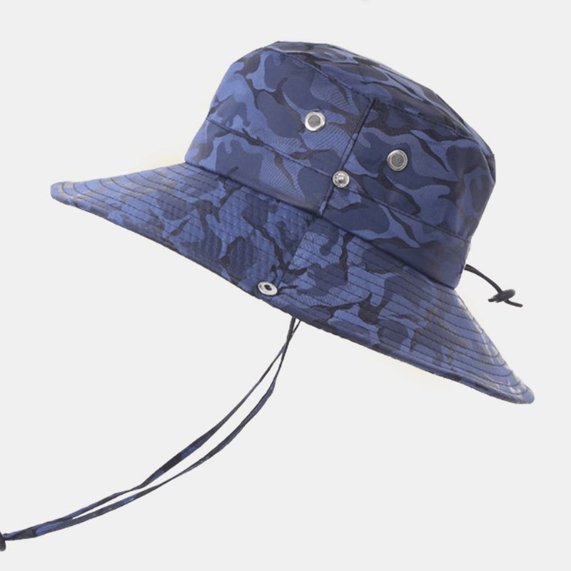 Män Kamouflage Stor Brätte Vindtätt Rep Utomhusfiske Klättring Anti-Uv Solskydd Bucket Hat