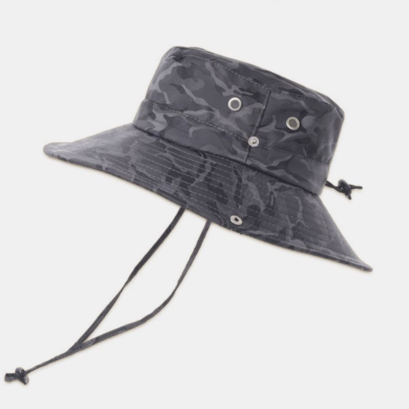 Män Kamouflage Stor Brätte Vindtätt Rep Utomhusfiske Klättring Anti-Uv Solskydd Bucket Hat