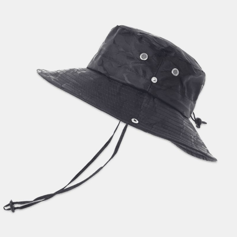 Män Kamouflage Stor Brätte Vindtätt Rep Utomhusfiske Klättring Anti-Uv Solskydd Bucket Hat