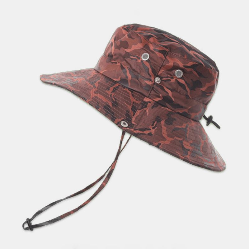 Män Kamouflage Stor Brätte Vindtätt Rep Utomhusfiske Klättring Anti-Uv Solskydd Bucket Hat