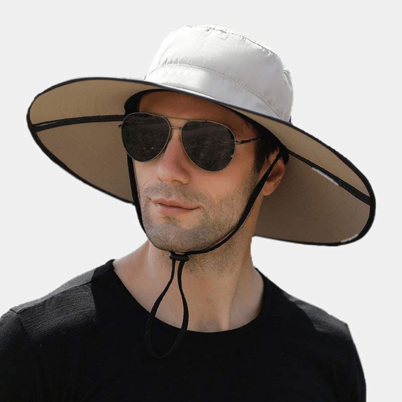 Män Solid Hopfällbar Solskyddshatt Väska Brätte Vindtätt Rep Sommar Utomhus Bergsbestigning Suncreen Bucket Hat