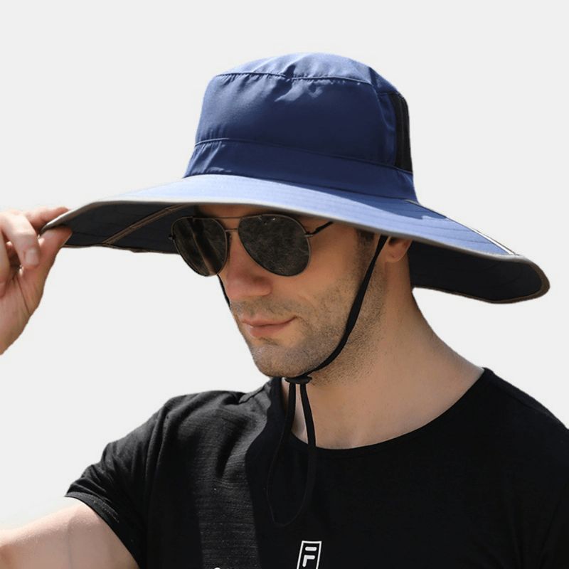 Män Solid Hopfällbar Solskyddshatt Väska Brätte Vindtätt Rep Sommar Utomhus Bergsbestigning Suncreen Bucket Hat