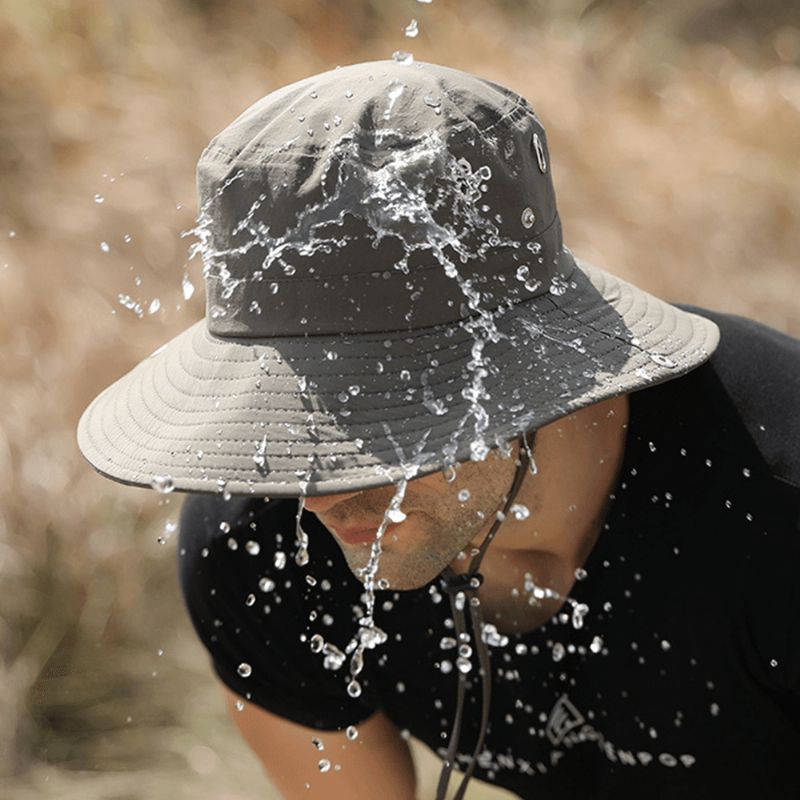 Män Stor Brätte Vindtätt Rep Justerbar Solskyddshatt För Dubbla Användningsområden Utomhusfiske Bergsklättring Anti-Uv Bucket Hat