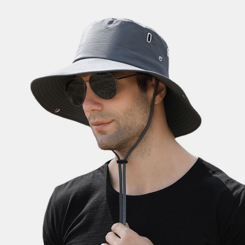 Män Stor Brätte Vindtätt Rep Justerbar Solskyddshatt För Dubbla Användningsområden Utomhusfiske Bergsklättring Anti-Uv Bucket Hat