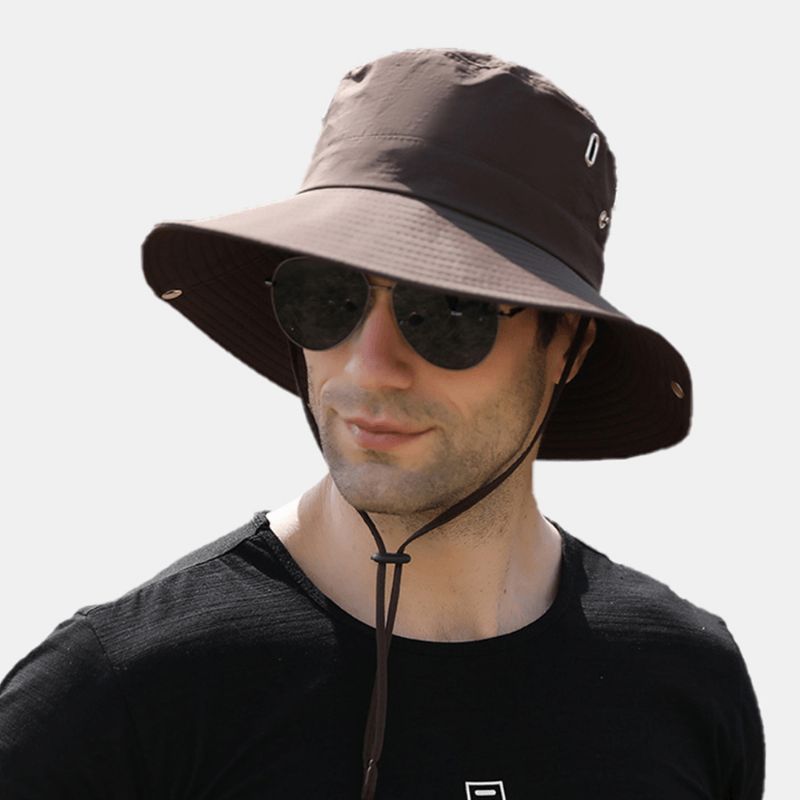 Män Stor Brätte Vindtätt Rep Justerbar Solskyddshatt För Dubbla Användningsområden Utomhusfiske Bergsklättring Anti-Uv Bucket Hat