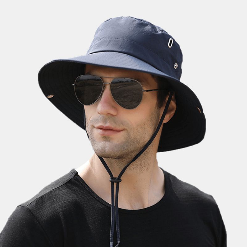 Män Stor Brätte Vindtätt Rep Justerbar Solskyddshatt För Dubbla Användningsområden Utomhusfiske Bergsklättring Anti-Uv Bucket Hat