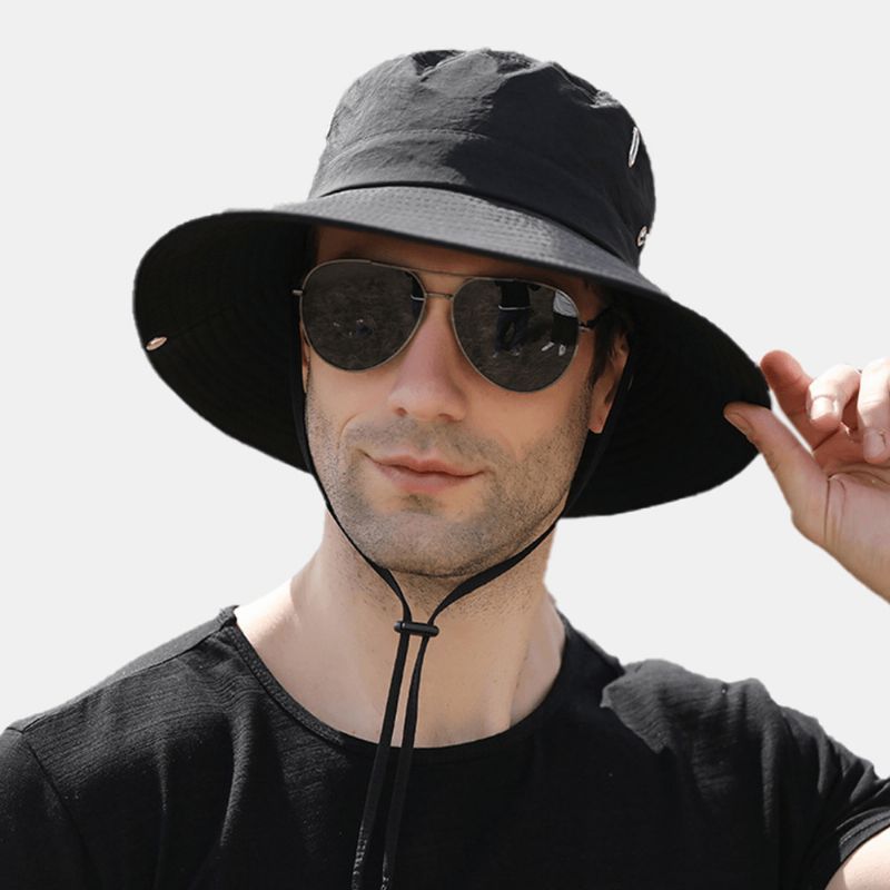 Män Stor Brätte Vindtätt Rep Justerbar Solskyddshatt För Dubbla Användningsområden Utomhusfiske Bergsklättring Anti-Uv Bucket Hat