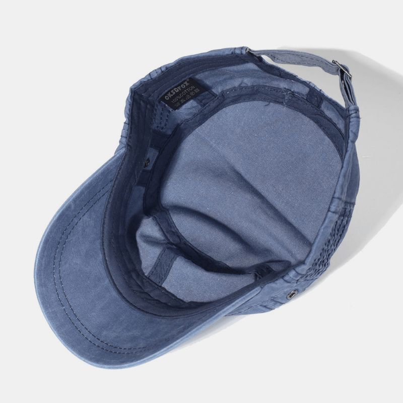 Män Tvättad Bomull Peaked Cap Bokstäver Metalletikett Militär Cap Flat Cap