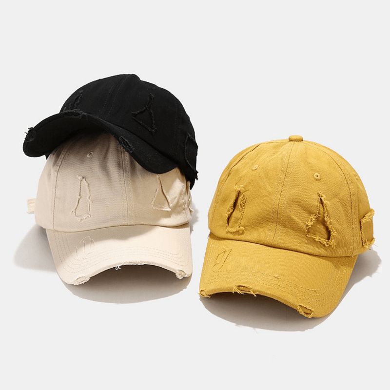 Unisex Bomull Trasiga Hål Mode Utomhus Solskydd Baseball Hatt