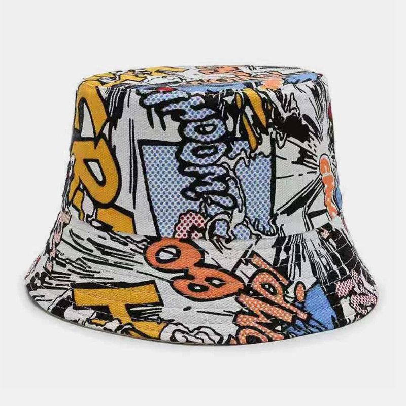 Unisex Canvas Färgade Tecknade Geometrimönster Casual Sunshade Bucket Hat