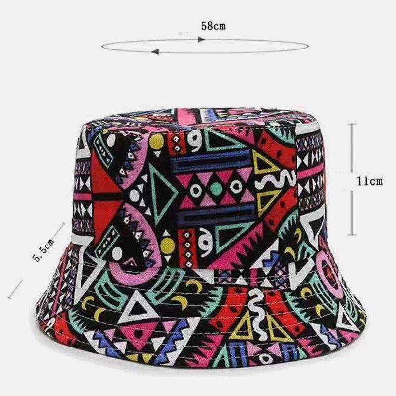 Unisex Canvas Färgade Tecknade Geometrimönster Casual Sunshade Bucket Hat