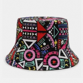 Unisex Canvas Färgade Tecknade Serier Geometri Blommönster Casual Sunshade Bucket Hat