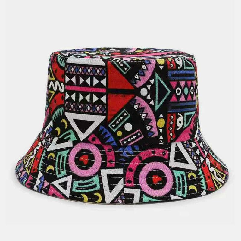 Unisex Canvas Färgade Tecknade Serier Geometri Blommönster Casual Sunshade Bucket Hat