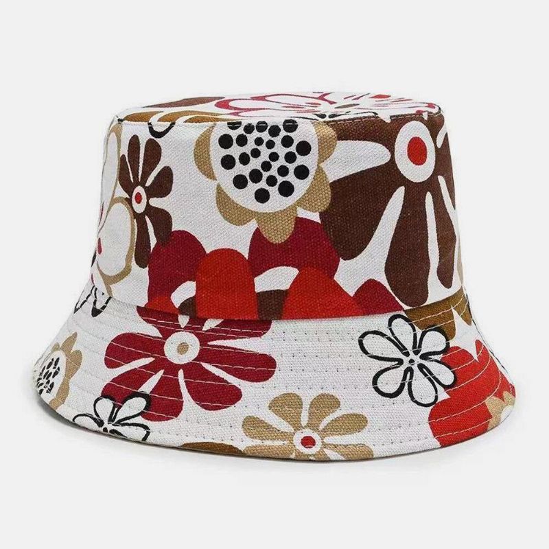 Unisex Canvas Färgat Blommönster Casual Sunshade Bucket Hat