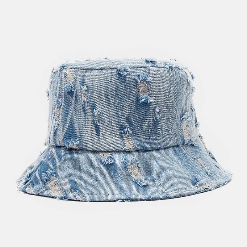 Unisex Denim Brevmönster Broderi Skadad Made-Old Mode Bucket Hat