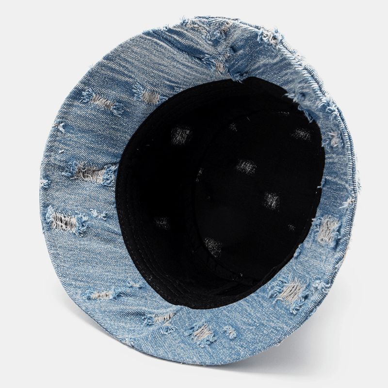 Unisex Denim Brevmönster Broderi Skadad Made-Old Mode Bucket Hat