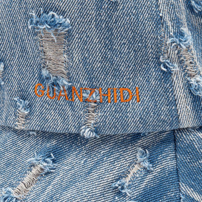 Unisex Denim Brevmönster Broderi Skadad Made-Old Mode Bucket Hat