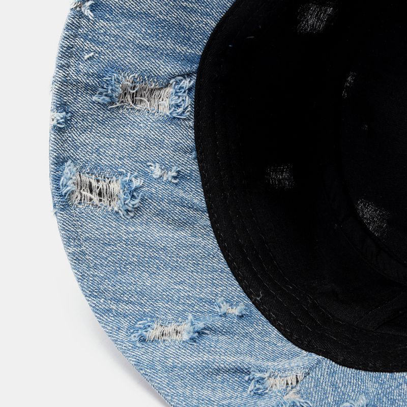 Unisex Denim Brevmönster Broderi Skadad Made-Old Mode Bucket Hat