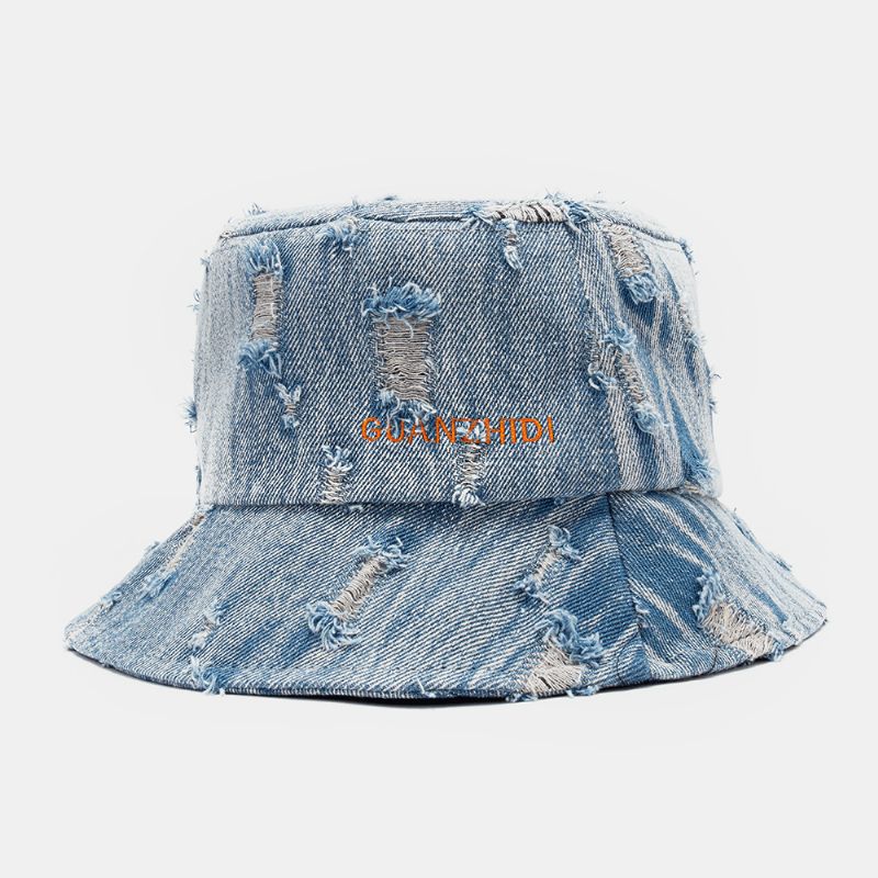 Unisex Denim Brevmönster Broderi Skadad Made-Old Mode Bucket Hat