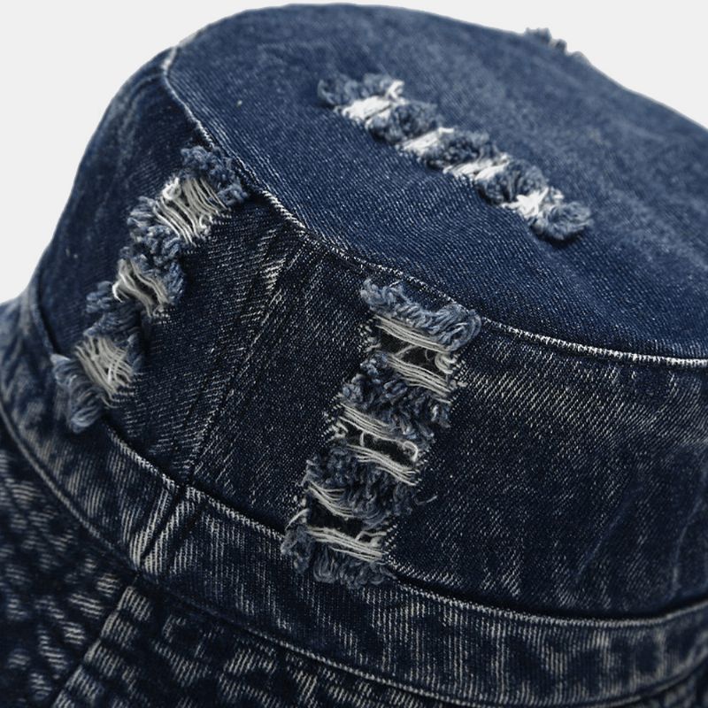 Unisex Denim Brutna Hål Gjorda-Gammaldags Utomhus Solskyddshatt