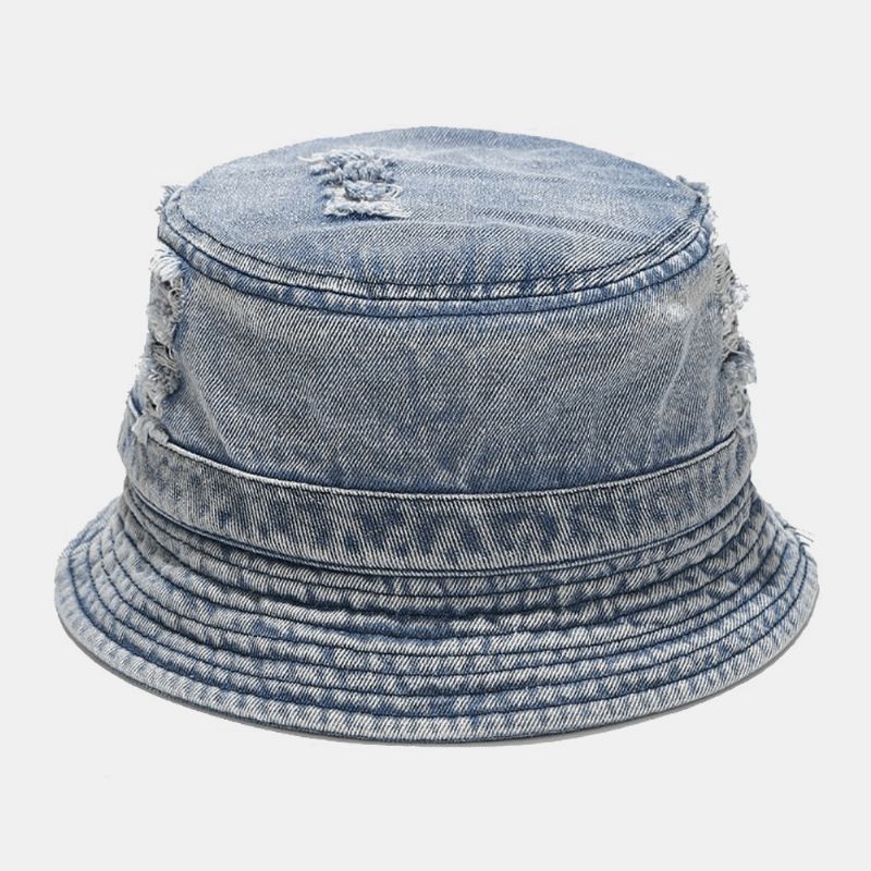 Unisex Denim Brutna Hål Gjorda-Gammaldags Utomhus Solskyddshatt