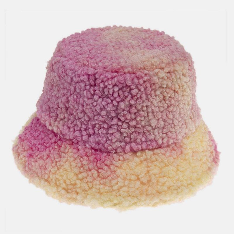 Unisex Filt Lammhår Tie-Dye Plus Tjocka Varm Vindtät Mjuk Bucket Hat