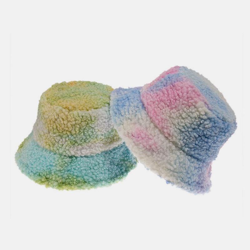 Unisex Filt Lammhår Tie-Dye Plus Tjocka Varm Vindtät Mjuk Bucket Hat