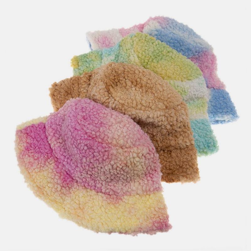 Unisex Filt Lammhår Tie-Dye Plus Tjocka Varm Vindtät Mjuk Bucket Hat