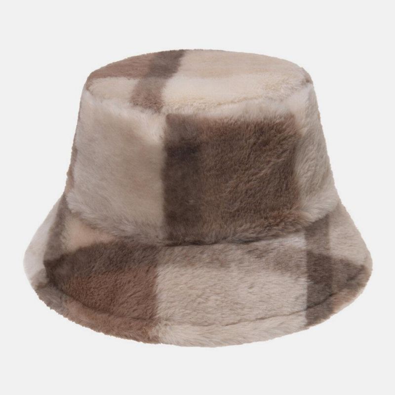 Unisex Kaninhårplädmönster Plus Tjocka Varm Vindtät Mjuk All-Match Travel Bucket Hat