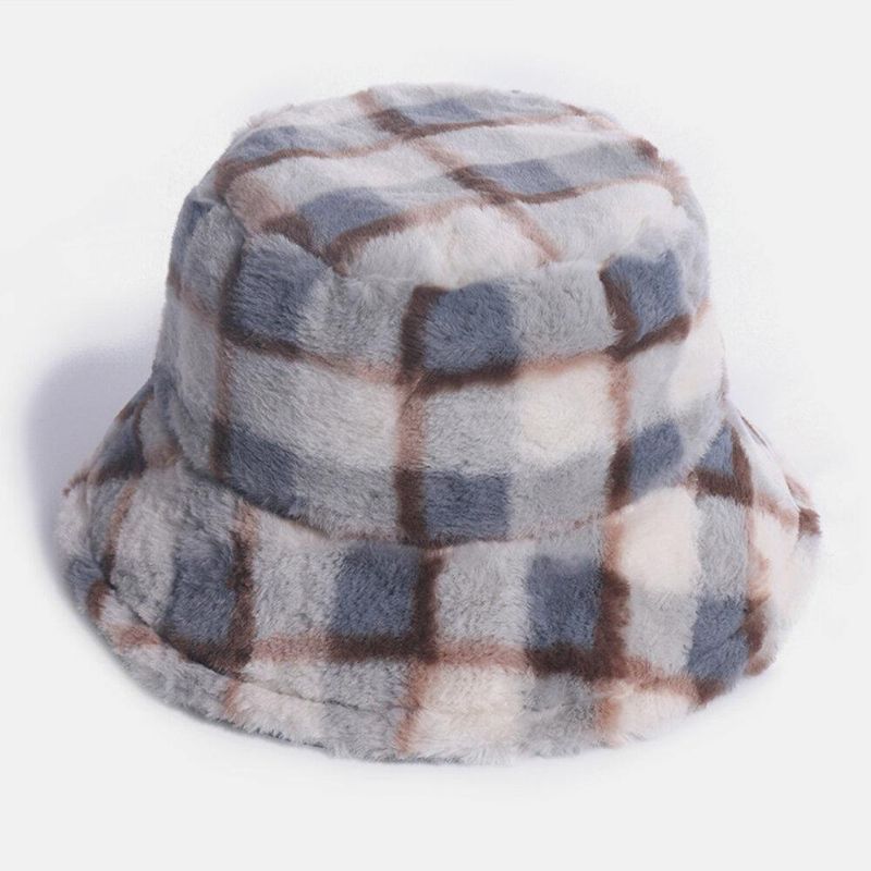 Unisex Kaninhårplädmönster Plus Tjocka Varm Vindtät Mjuk All-Match Travel Bucket Hat