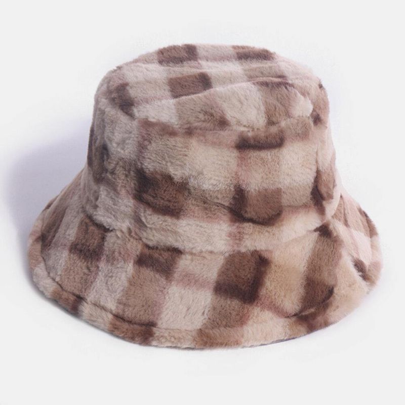 Unisex Kaninhårplädmönster Plus Tjocka Varm Vindtät Mjuk All-Match Travel Bucket Hat