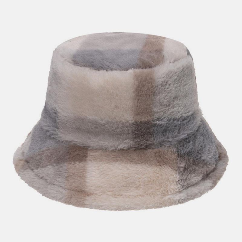 Unisex Kaninhårplädmönster Plus Tjocka Varm Vindtät Mjuk All-Match Travel Bucket Hat