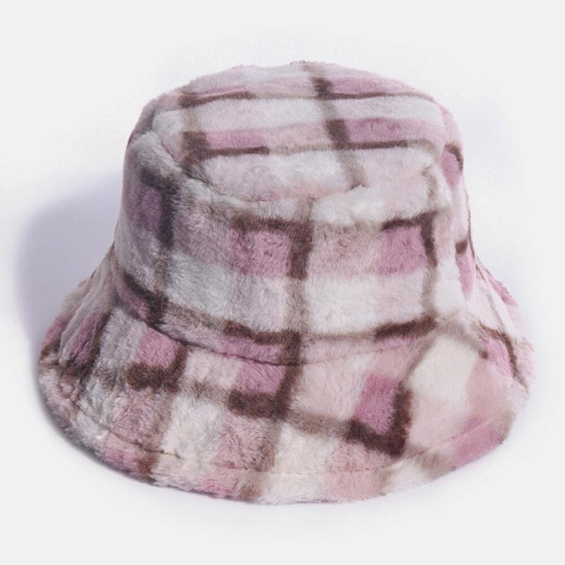 Unisex Kaninhårplädmönster Plus Tjocka Varm Vindtät Mjuk All-Match Travel Bucket Hat