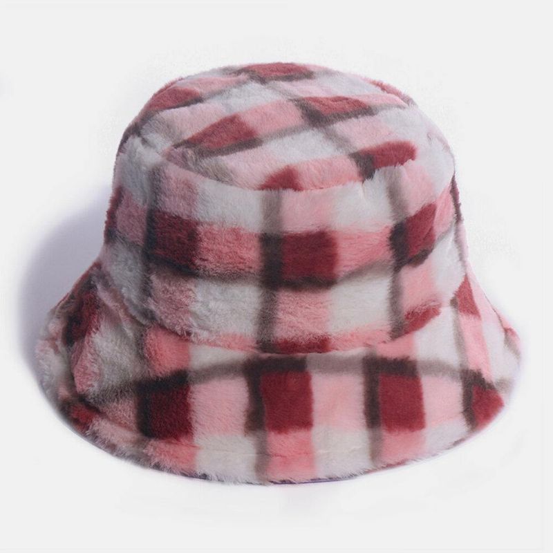 Unisex Kaninhårplädmönster Plus Tjocka Varm Vindtät Mjuk All-Match Travel Bucket Hat